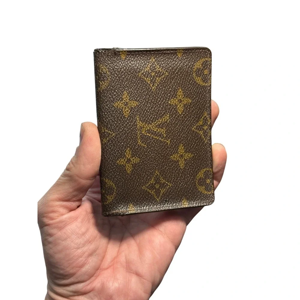Louis Vuitton Monogram Canvas Porte-Cartes Double ID Card Holder Wallet Brown